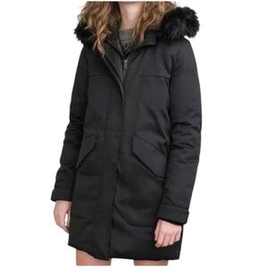 Zara Trafaluc Dry and Warm black hooded down parka winter coat L